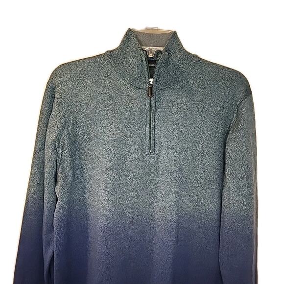 Black Label Bugatchi Sz M Merino Wool Quarter Zip Gradient Sweater Italy READ - Picture 2 of 6